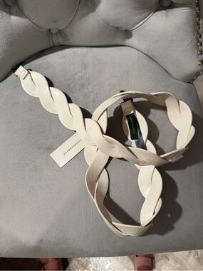 Anthropologie Braided Cream Leather Waist Belt
